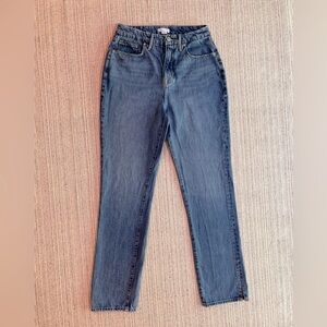 Good American Womens Good Boy Straight Jeans Sz 27 High Rise 31” Inseam Slit Hem